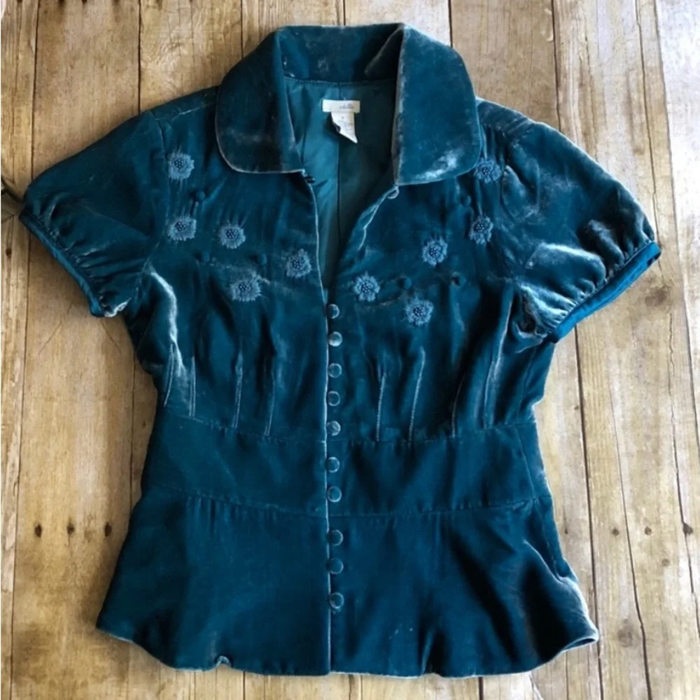 Anthropologie Odille Short Sleeve Velvet Jacket - Size 4 - Picture 1 of 3